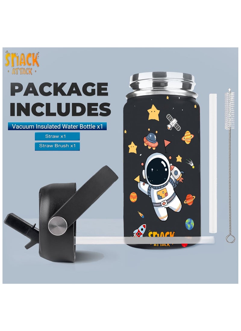 Snack attack SA Kids Water Bottle for School Insulated water bottle with Straw Lid, Kids water bottle stainless steel, Double Wall, Baby water bottle, Steel water bottle (Black Astro)  - Image 5