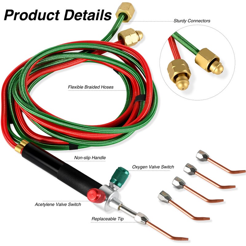 KZU Oxygen Torch Kit, Air Acetylene Torch Kit, Oxygen Acetylene/Butane Gas Welding Torch, Portable Brazing Kits with 5pc Tips, Hand Held Blazer Torch for Repairing Blowing - Image 2
