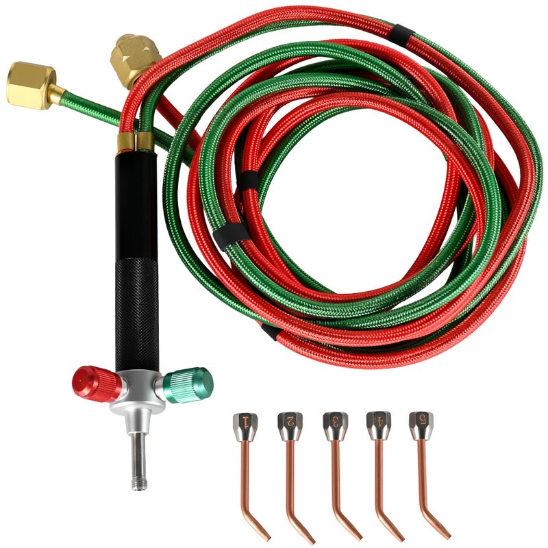 KZU Oxygen Torch Kit, Air Acetylene Torch Kit, Oxygen Acetylene/Butane Gas Welding Torch, Portable Brazing Kits with 5pc Tips, Hand Held Blazer Torch for Repairing Blowing - Image 1