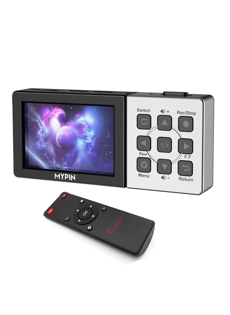 Mypin 1080P@60fps Capture Card with 3.5 Inch LCD and Remote Control, HDMI Video Recorder for PS4, Xbox One,LiveTV,DVR, Support Playback/Schedule Recording/Mic in(Without PC)  - Image 1