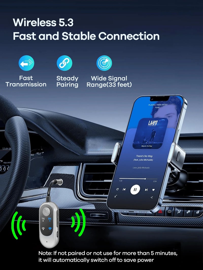 REMAX Wireless Receiver/Transmitter for Car (2-in-1); Noise Cancelling; 3.5mm AUX; Wireless Car Adapter; Wireless Audio Receiver for Home Stereo/Wired Headphones; Hands-Free Call; Essential Car Accessories for  Travel - Image 5