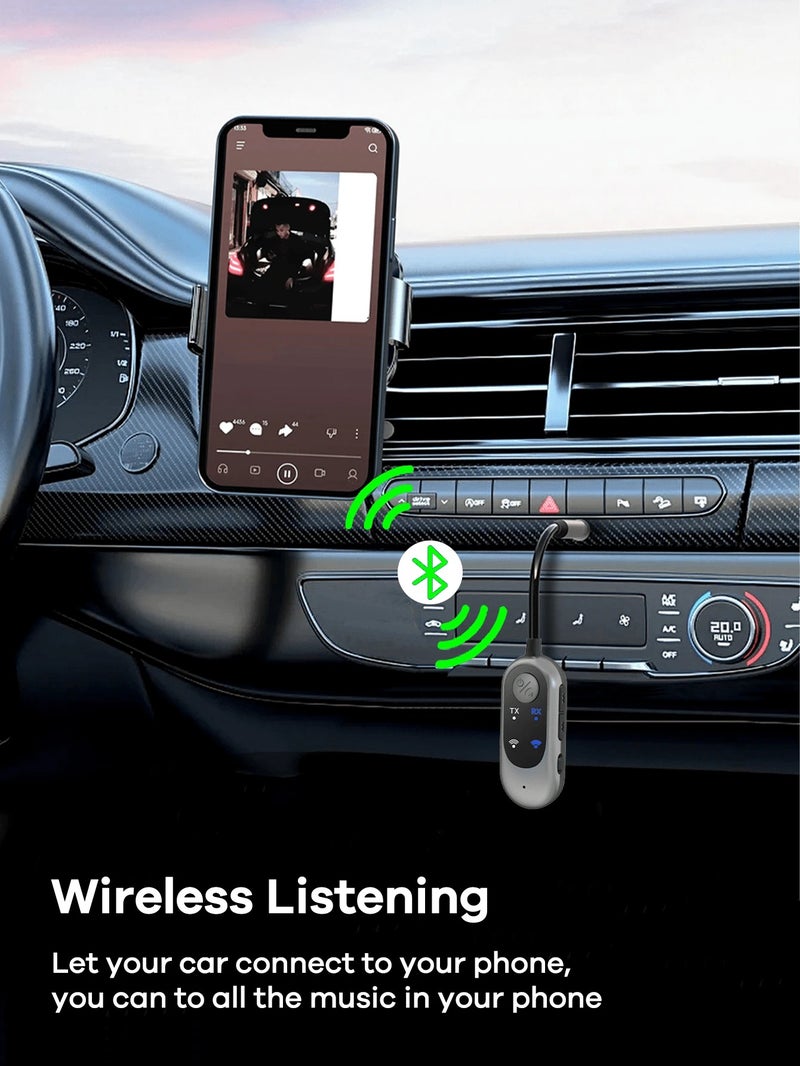 REMAX Wireless Receiver/Transmitter for Car (2-in-1); Noise Cancelling; 3.5mm AUX; Wireless Car Adapter; Wireless Audio Receiver for Home Stereo/Wired Headphones; Hands-Free Call; Essential Car Accessories for  Travel - Image 2