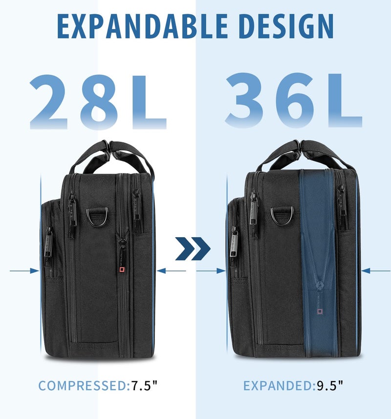 EMPSIGN Laptop Case Briefcase, 17.3 Inch Laptop Bag Expandable Messenger Bag for Men & Women Water Repellent, RFID Blocking Shoulder Bag Canvas Bag for Work, Business Travel - Image 3
