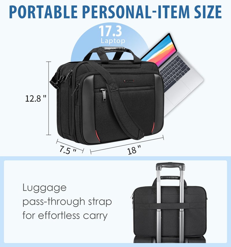 EMPSIGN Laptop Case Briefcase, 17.3 Inch Laptop Bag Expandable Messenger Bag for Men & Women Water Repellent, RFID Blocking Shoulder Bag Canvas Bag for Work, Business Travel - Image 4