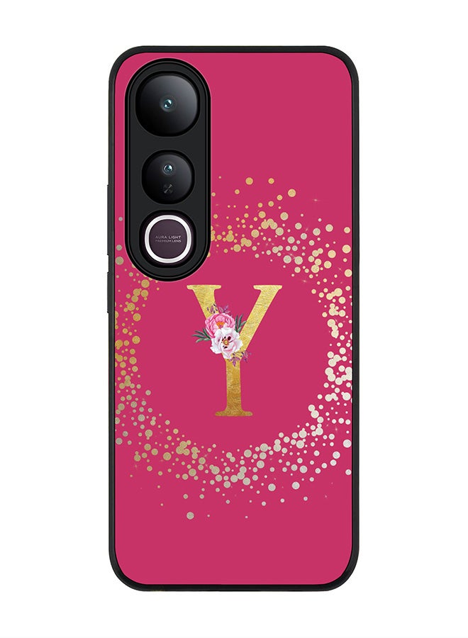 Stylizedd For vivo V50 Lite Case,Slim fit Camera Protection, Shockproof Thin Phone cover  - Custom Monogram Floral - Y ( Deep Pink )