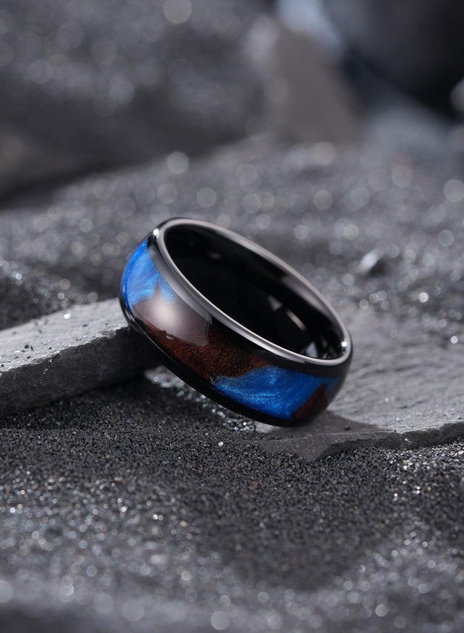 King Will 8mm Black Tungsten Rings, Men's Wedding Rings Blue Sand Inlay Domed Ring for Men Women, Comfort Fit, Durable, Size 13 - Image 3