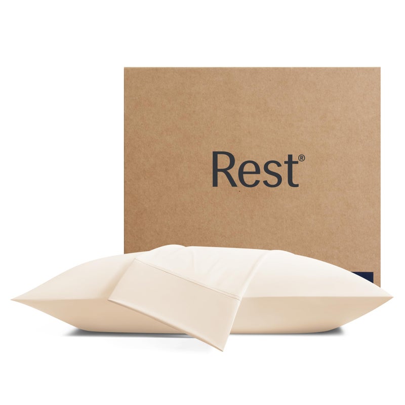 RESTÂ® EvercoolÂ®+ Cooling Pillowcases Standard - 2 Pillowcases for Sensitive Skin, Silver Infused Fabric for Hygienic Sleep, Silky Smooth for Curly Hair, High Elastic for Snug Fit (19x29 inches) - Image 1