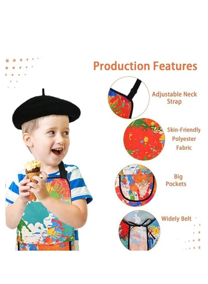 OMEVE Kids Artist Costume Accessories Set Painter Dress-Up with Beret Hat,Water Proof Apron with Front Pocket for Toddler Painting Baking Artist,Washable Foldable Lightweight for Age 4-8 Years - Image 4