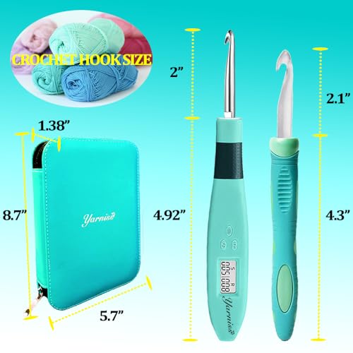 Yarniss مجموعة إبر كروشيه يارنس 18 حجم مع ضوء، مجموعة إبر كروشيه مع عداد رقمي وحقيبة (2.0 مم ~ 14.0 مم) - Image 4