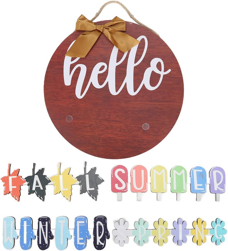 30cm Wooden Door Sign with 4 Seasonal Inserts, Interchangeable Front Porch Decoration for Home, Farmhouse, Beach House or Office, Rustic Hanging Holiday Ornament - Image 1