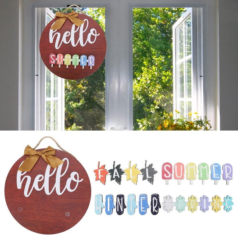 30cm Wooden Door Sign with 4 Seasonal Inserts, Interchangeable Front Porch Decoration for Home, Farmhouse, Beach House or Office, Rustic Hanging Holiday Ornament - Image 2