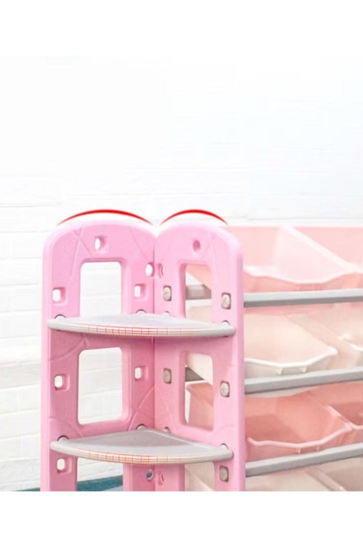 فول جوي منظم ألعاب  8 صناديق تخزين  مع رف زاوية من 3 طبقات ,وردي - Image 5