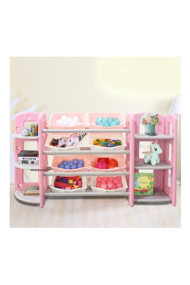 فول جوي منظم ألعاب  8 صناديق تخزين  مع رف زاوية من 3 طبقات ,وردي - Image 4