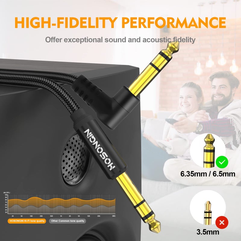 HOSONGIN 1/4 Inch TRS Instrument Cable 10 feet 2-Pack, Straight-to-Right Angle 6.35mm Male Stereo Audio Cord, Balanced Interconnect Line for Electric Guitar, Bass, Keyboard, Mixer, Amplifier, Speaker - Image 2