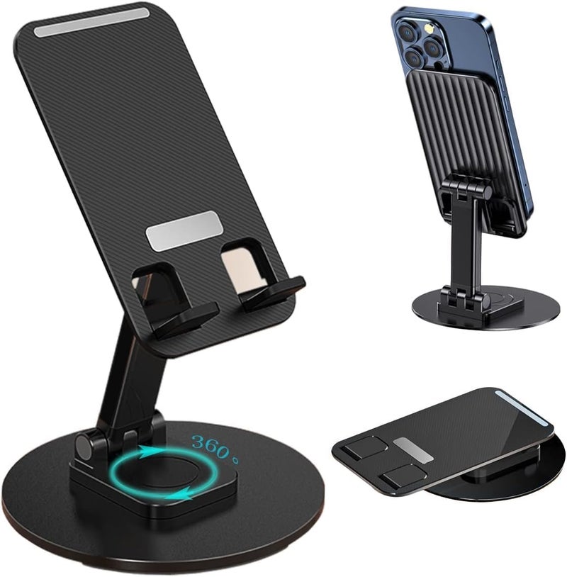WALLVIEW TECH Mobile Phone Stand 360° Rotation Height and Angle Adjustable Cell Phone Stand for Desk Office Foldable Desktop Phone Holder for Smartphone 4-10'' Tablet Holder (Black) - Image 1