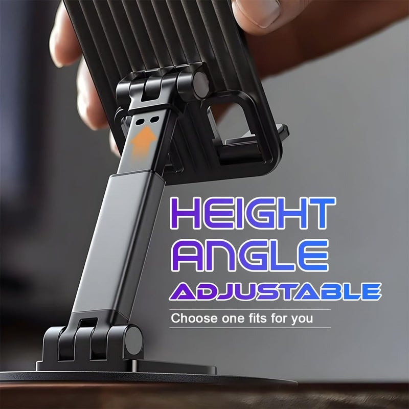 WALLVIEW TECH Mobile Phone Stand 360° Rotation Height and Angle Adjustable Cell Phone Stand for Desk Office Foldable Desktop Phone Holder for Smartphone 4-10'' Tablet Holder (Black) - Image 3