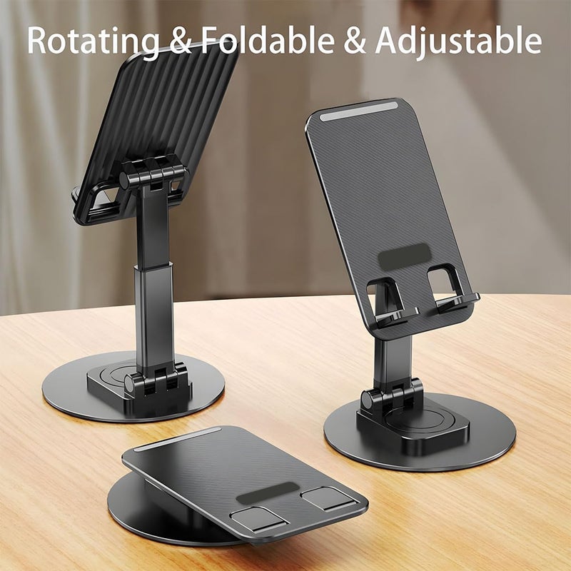 WALLVIEW TECH Mobile Phone Stand 360° Rotation Height and Angle Adjustable Cell Phone Stand for Desk Office Foldable Desktop Phone Holder for Smartphone 4-10'' Tablet Holder (Black) - Image 2