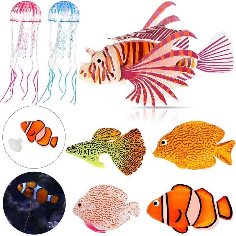 Weewooday 7 Pieces Artificial Fish Colorful Fake Fish Glowing Effect Aquarium Decor Floating Ornament for Tank DecorationClassic Color - Image 3