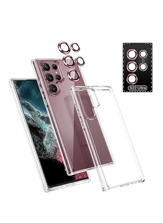 2 in 1 Clear Case with Camera Lens Protector For Galaxy S22 Ultra Ultra-HD 9H Hardness Tempered Glass Metal Ring Camera Screen Protector - Image 1