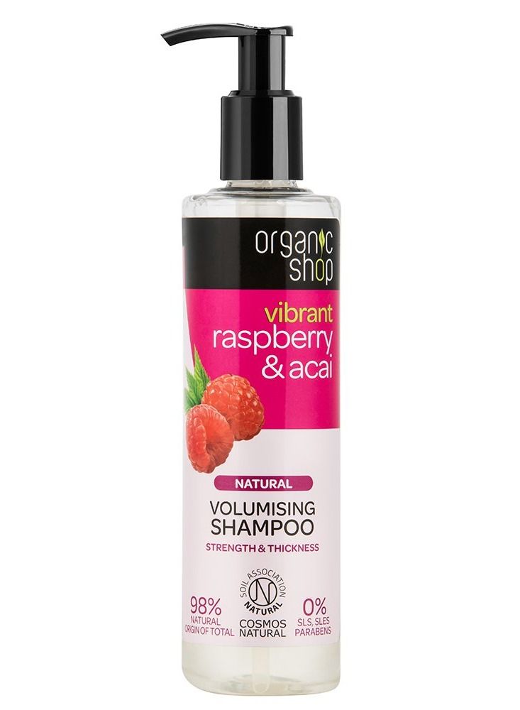 Organic Shop Natural Vibrant Raspberry and Acai Organic Hair Shampoo Provides Strength and Thickness Contains no Parabens for Men and Women 280ml - Image 1