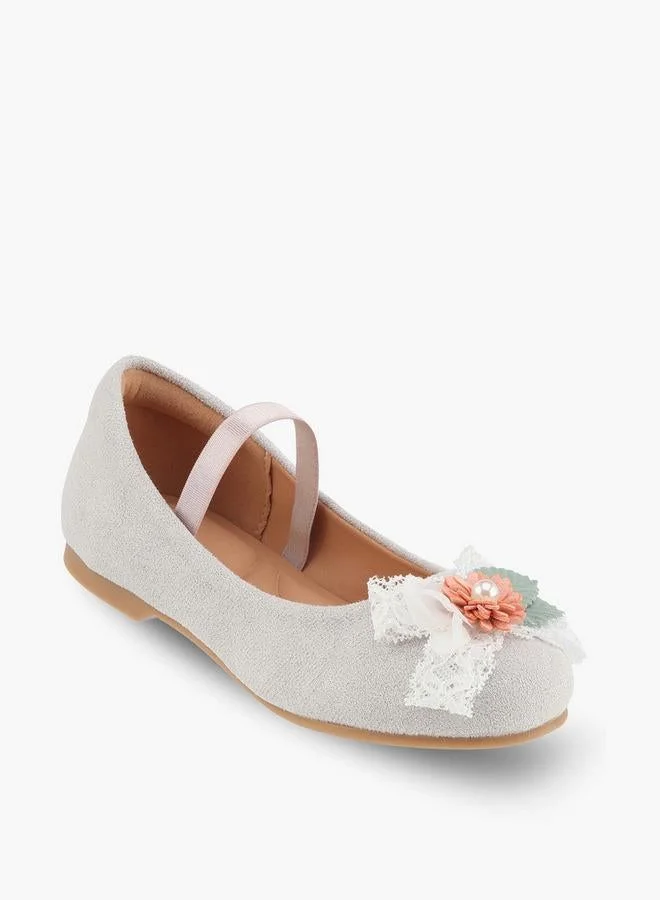 جونيورز Girls Floral Applique Ballerina Shoes