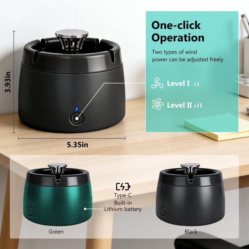 Smokeless Electric Ashtray - Rechargeable Portable Smoke Removing Ashtray for Home Office Car - Image 2