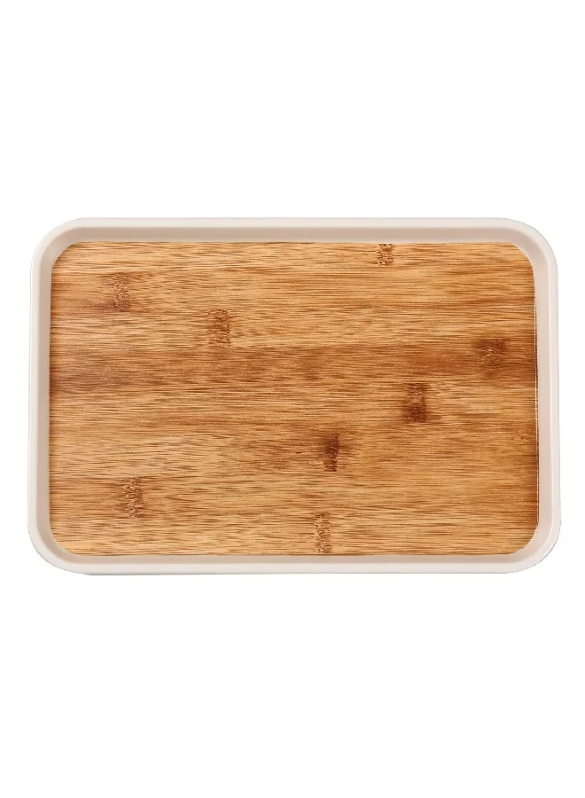 Felli Elegant Durable Rectangular Melamine and Bamboo Serving Tray Brown and White 1.5 x 17.2 x 25.5 cm Y1K150046-PH051-F