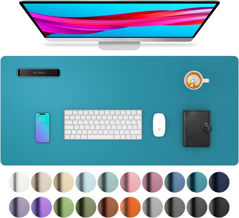 Aothia Leather Desk Pad Protector, Mouse Pad, Office Desk Mat, Non-Slip PU Leather Desk Blotter, Laptop Desk Pad, Waterproof Desk Writing Pad for Office and Home (Turquoise,31.5" x 15.7") - Image 1
