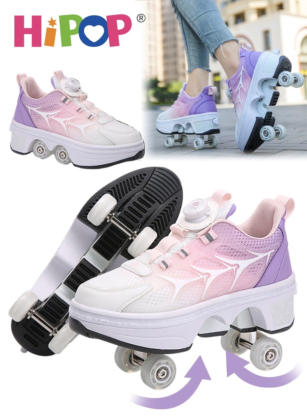 Unisex Kids Roller Skate Shoes with Dual Mode,Wheel Can Be Hidden,Fashional Girls Boys Roller Shoes,Retractable Skates for Kids
