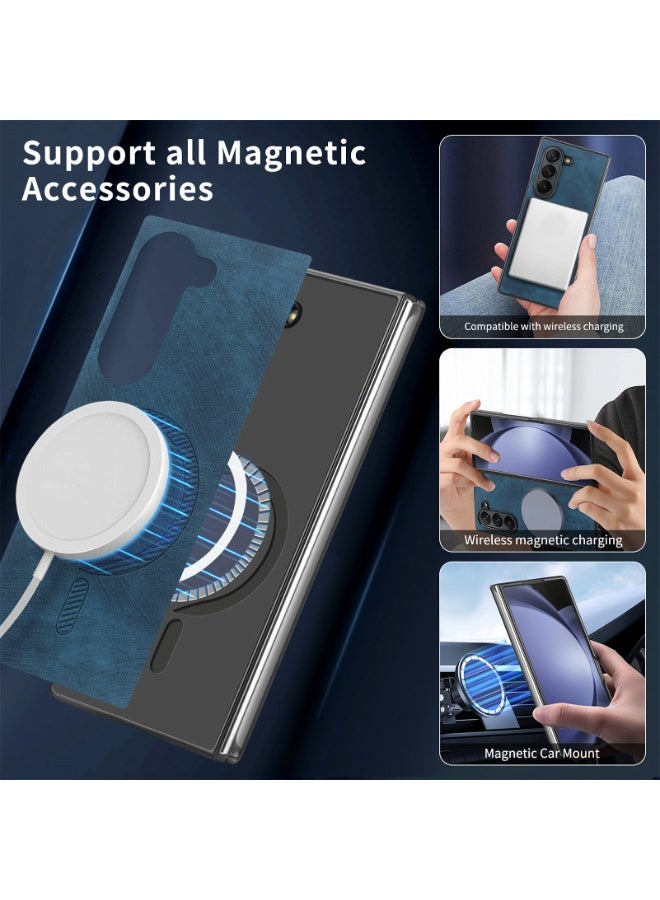 general Case for Samsung Z Fold 7, Retro Phone Protective Cover with Leather Texture with Magnetic Charging Ring, Slim and Foldable Case for Samsung Galaxy Z Fold 7 - Image 3