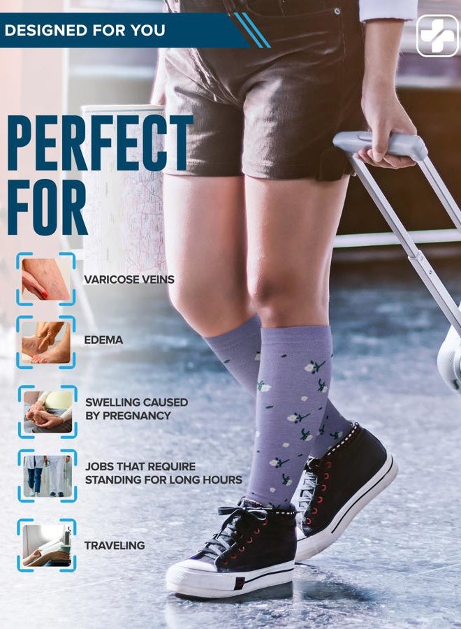 Doctor's Select 3 Pairs Plus Size Compression Socks Wide Calf | Bamboo Viscose Knee High Socks | Extra Wide Calf | Black, Purple, Gray (Flowers) - Image 4