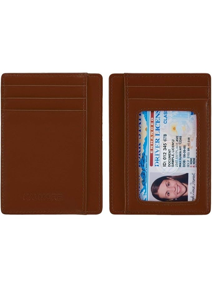 Men's Slim Wallet, Credit Card Holder with ID Window, Five Card Slots, Premium Leather, Coffee Colour  - Image 5