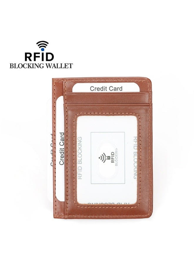 Men's Slim Wallet, Credit Card Holder with ID Window, Five Card Slots, Premium Leather, Coffee Colour  - Image 1