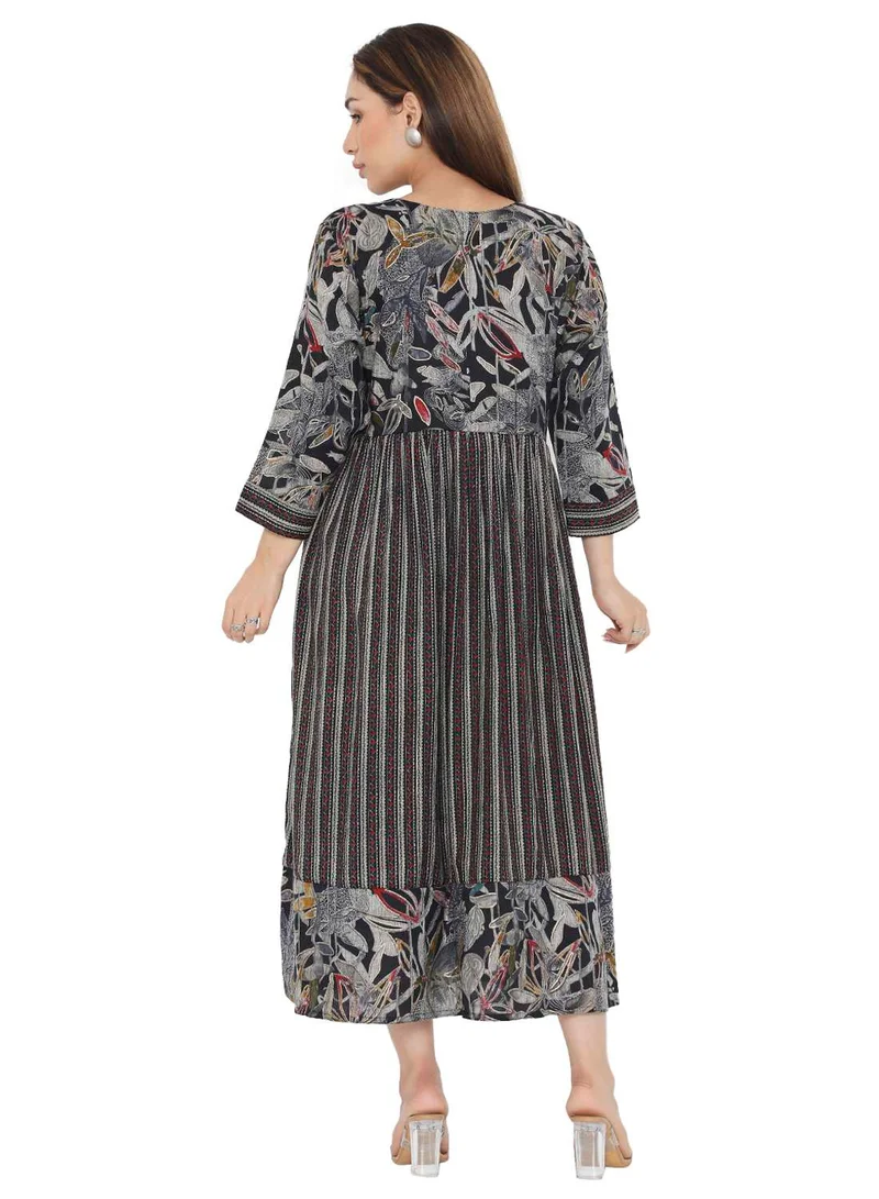 HANA & SARA STYLISH PRINTED SHORT FRONT STYLED BUTTON ARABIC KAFTAN JALABIYA DRESS
