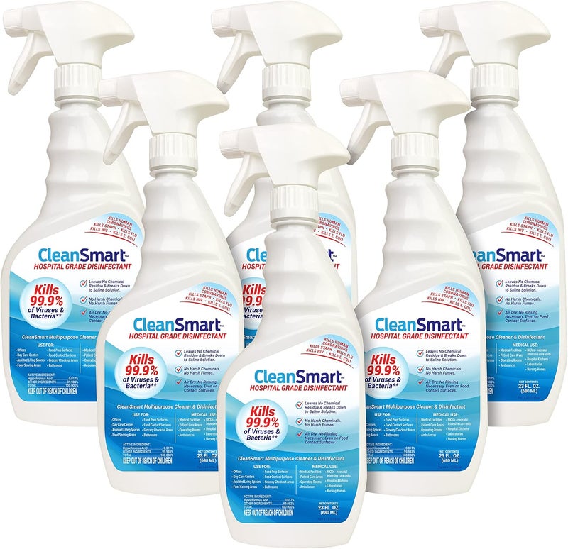 CleanSmart Hospital Grade Disinfectant, Kills 99.9% of Viruses and Bacteria, Hypochlorous Acid Technology, EPA Registered, 23 oz, (Pack of 6) (HOCL) - Image 1