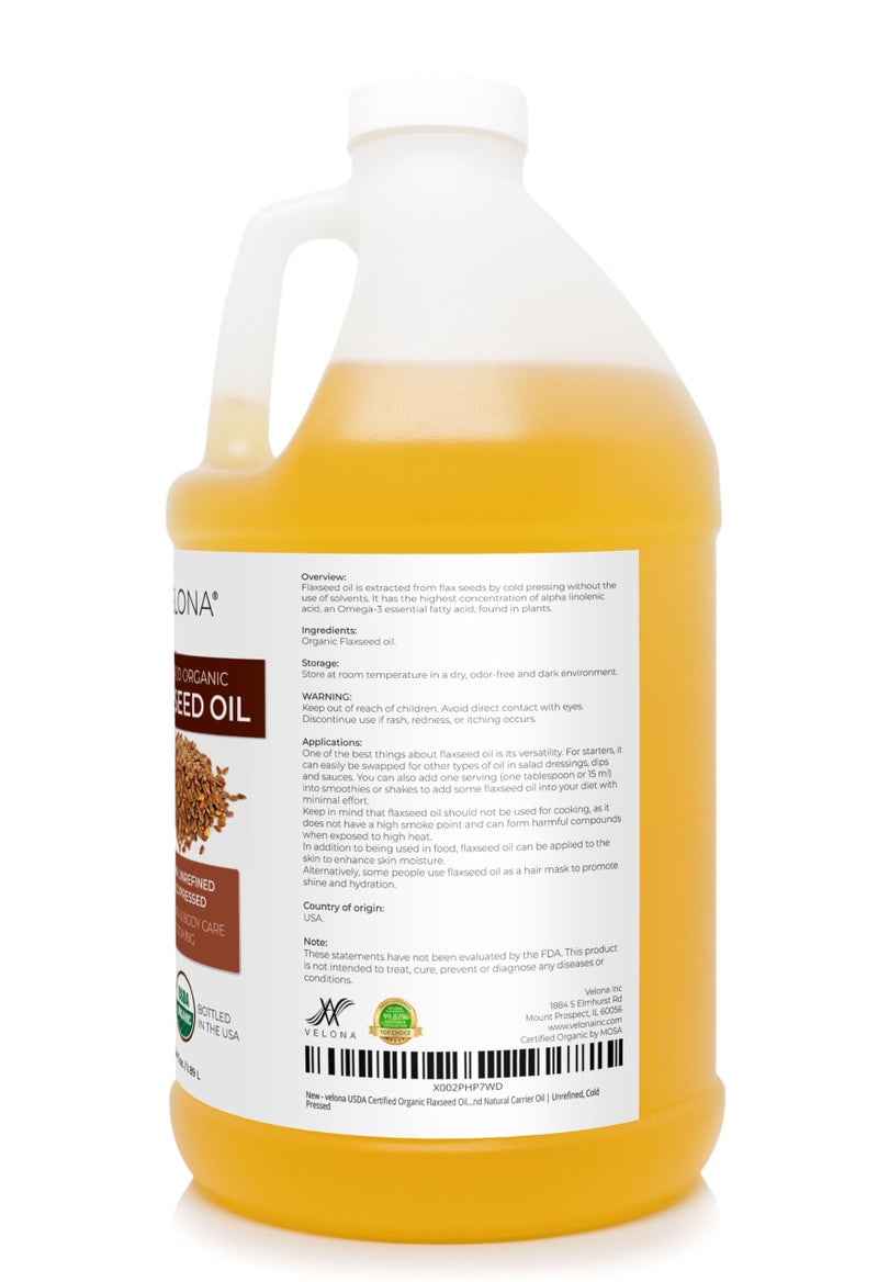 velona USDA Certified Organic Flaxseed Oil - 64 Fl Oz | 100% Pure and Natural Carrier Oil | Unrefined, Cold Pressed |Body, Face & Skin Care | Use Today - Enjoy Resultsâ€¦ - Image 3