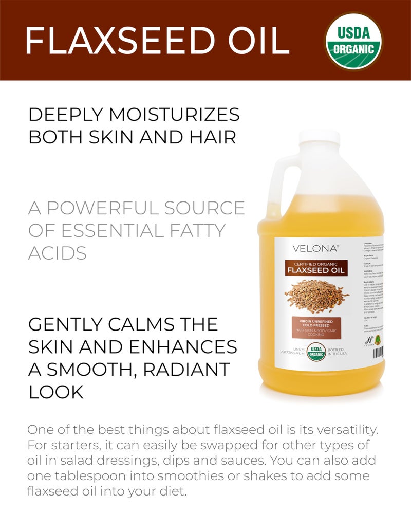 velona USDA Certified Organic Flaxseed Oil - 64 Fl Oz | 100% Pure and Natural Carrier Oil | Unrefined, Cold Pressed |Body, Face & Skin Care | Use Today - Enjoy Resultsâ€¦ - Image 2
