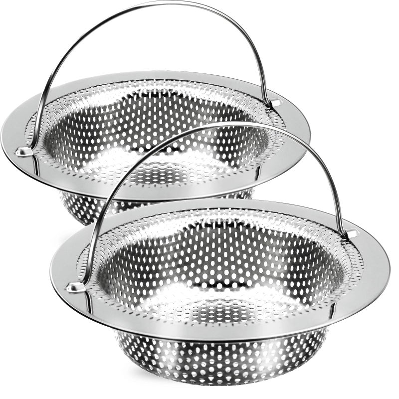 Giramika 2 Pack Kitchen Sink Drain Strainer with Handle, Stainless Steel Large Kitchen Sink Drain Basket Food Catcher, Outer Diameter 4.5 Inch, Rust Free - Image 1