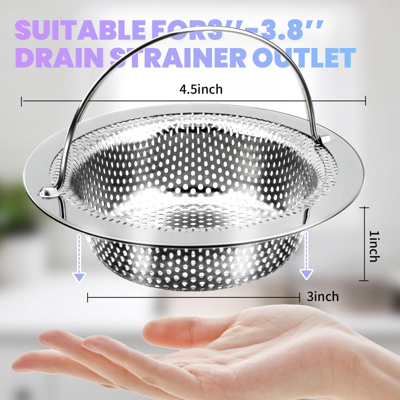 Giramika 2 Pack Kitchen Sink Drain Strainer with Handle, Stainless Steel Large Kitchen Sink Drain Basket Food Catcher, Outer Diameter 4.5 Inch, Rust Free - Image 5