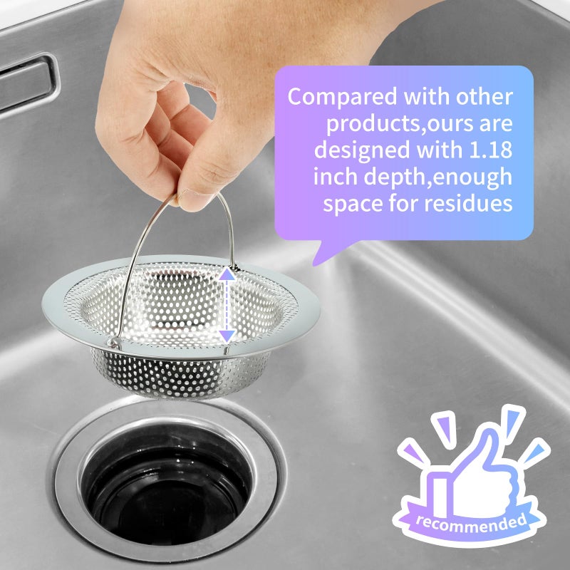 Giramika 2 Pack Kitchen Sink Drain Strainer with Handle, Stainless Steel Large Kitchen Sink Drain Basket Food Catcher, Outer Diameter 4.5 Inch, Rust Free - Image 2