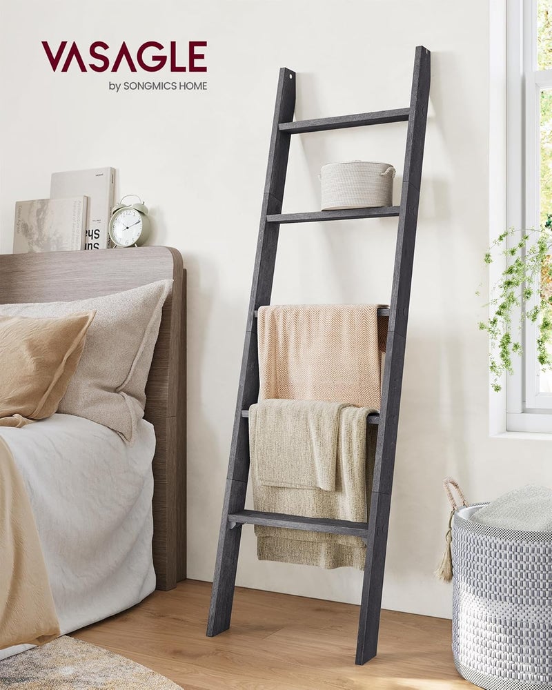 VASAGLE Blanket Ladder Decorative Farmhouse for The Living Room, 5-Tier Ladder Shelf, Ladder Rack for Storage and Decor, Misty Gray - Image 2