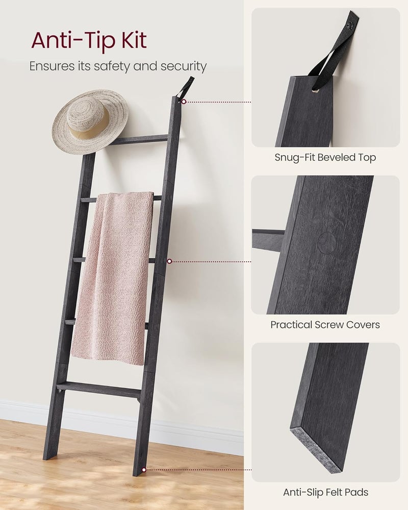 VASAGLE Blanket Ladder Decorative Farmhouse for The Living Room, 5-Tier Ladder Shelf, Ladder Rack for Storage and Decor, Misty Gray - Image 5