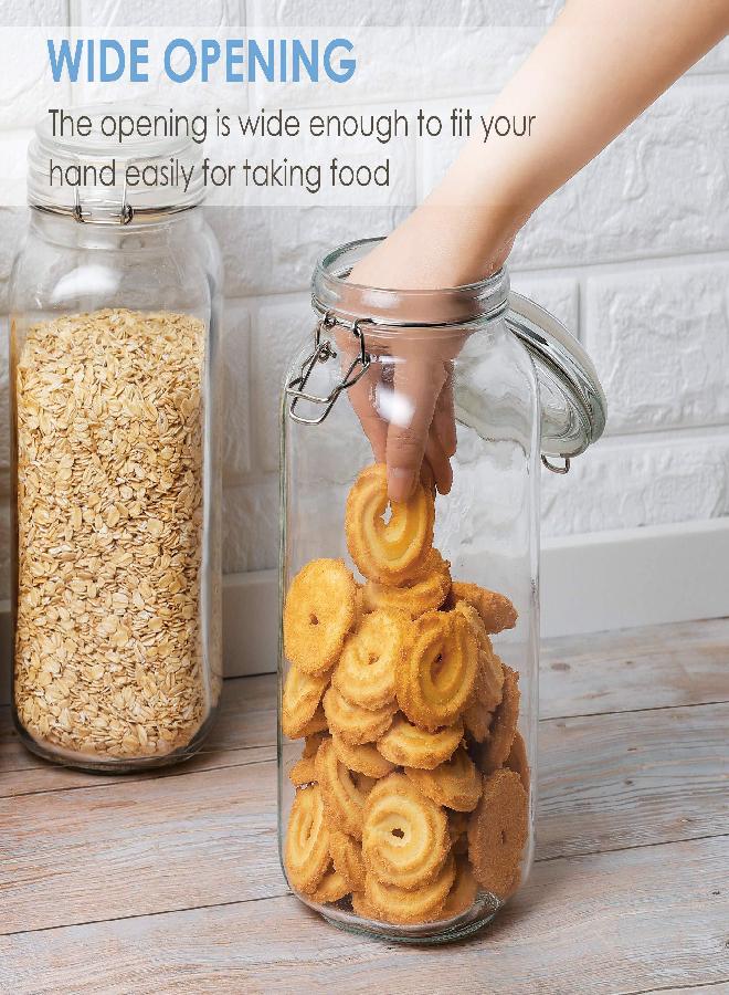 Vtopmart Vtopmart 78oz Glass Food Storage Jars with Airtight Clamp Lids, 3 Pack Large Kitchen Canisters for Flour, Cereal, Coffee, Pasta and Canning, Square Mason Jars with 8 Chalkboard Labels  - Image 3