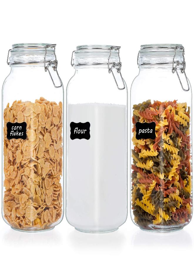 Vtopmart Vtopmart 78oz Glass Food Storage Jars with Airtight Clamp Lids, 3 Pack Large Kitchen Canisters for Flour, Cereal, Coffee, Pasta and Canning, Square Mason Jars with 8 Chalkboard Labels  - Image 1