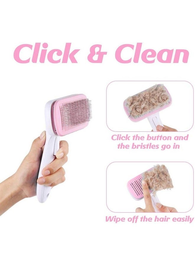 PET Dog Grooming Brush, Self Cleaning Slicker Brush For Pets And Cats, Easy To Clean Reduces Shedding Pet Grooming Brush For Small, Medium And Large Dogs (Pink) - Image 2