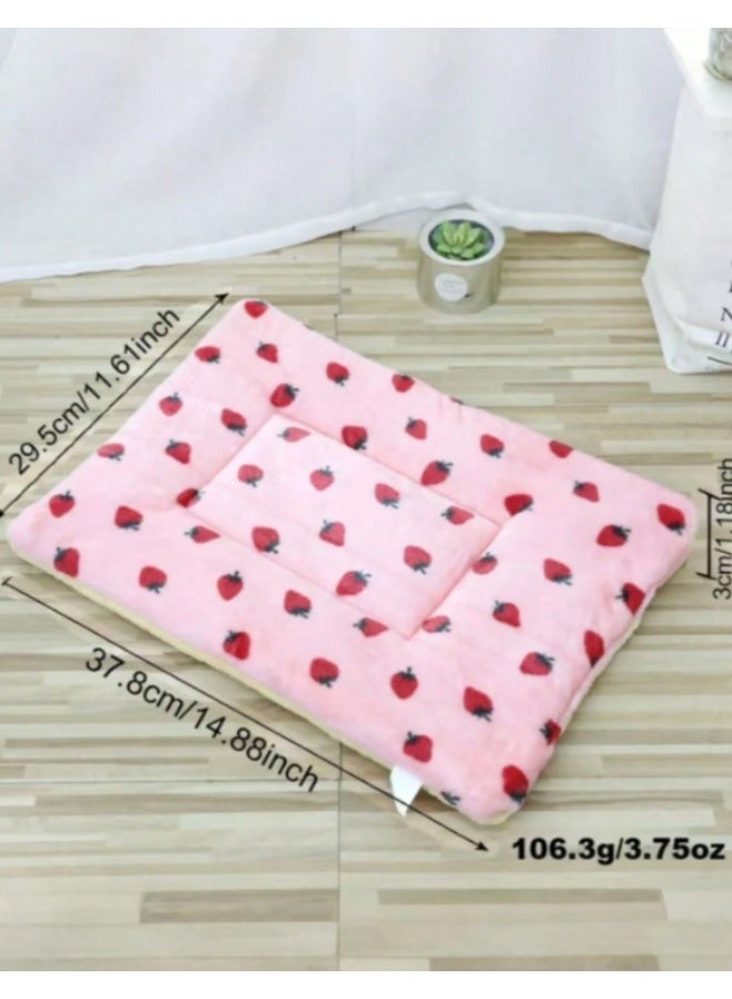 Soft Plush Pet Bed Mat – Pink Strawberry Print Cushion for Cats & Small Dogs – 29.5 × 37.8 cm - Image 3