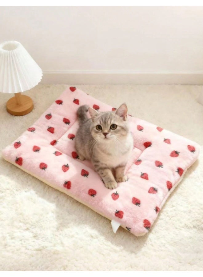 Soft Plush Pet Bed Mat – Pink Strawberry Print Cushion for Cats & Small Dogs – 29.5 × 37.8 cm - Image 2
