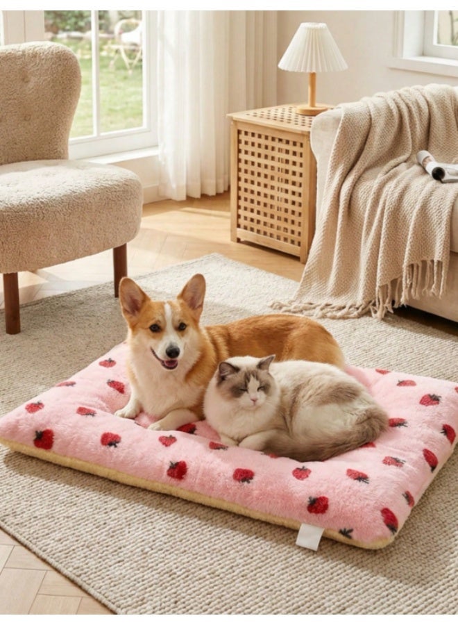 Soft Plush Pet Bed Mat – Pink Strawberry Print Cushion for Cats & Small Dogs – 29.5 × 37.8 cm - Image 5