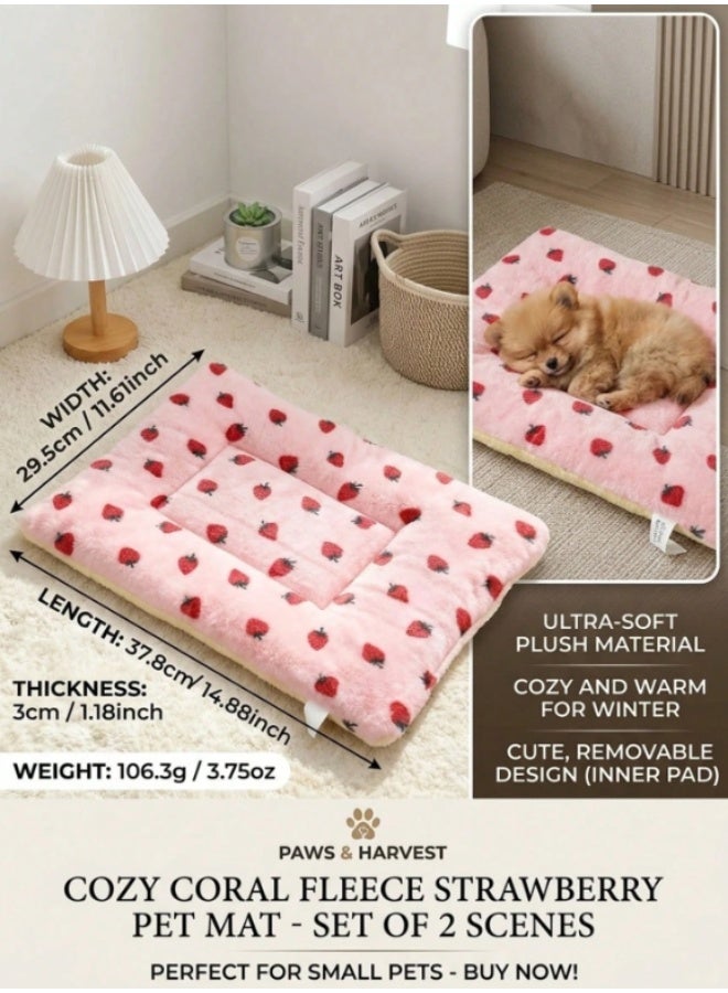 Soft Plush Pet Bed Mat – Pink Strawberry Print Cushion for Cats & Small Dogs – 29.5 × 37.8 cm - Image 4