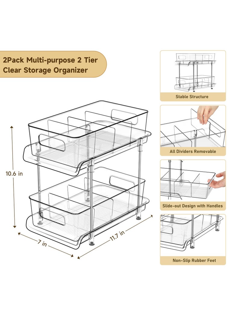 Arabest 2 Tier Bathroom Storage Hanging Cabinet with Divider, Clear Under Sink Storage Hanging Cabinet and Storage Pullout for Bathroom, Kitchen, Pantry and Medicine Cabinet. - Image 2